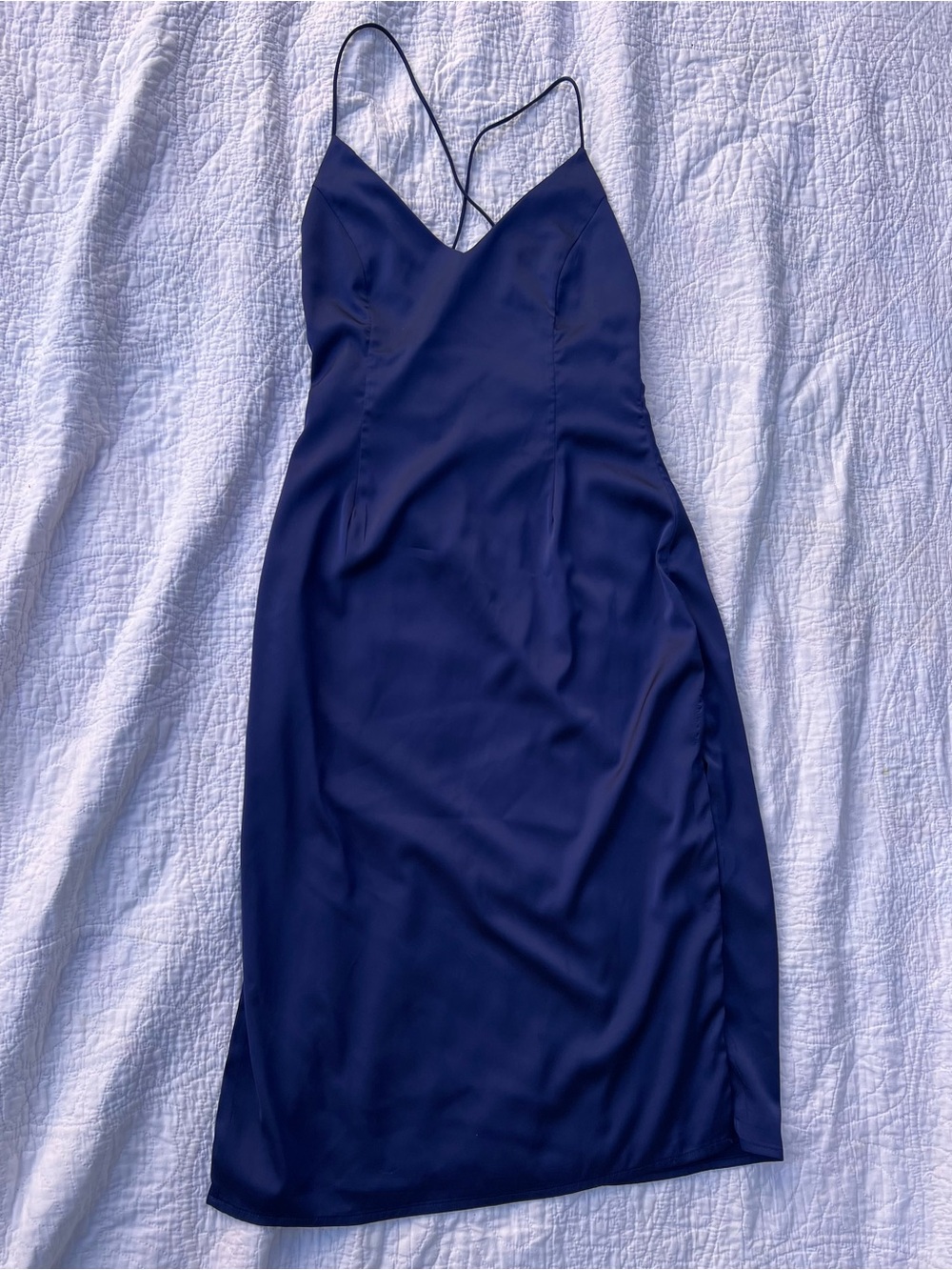 superdown Navy Slip Midi Dress with Crisscross Straps